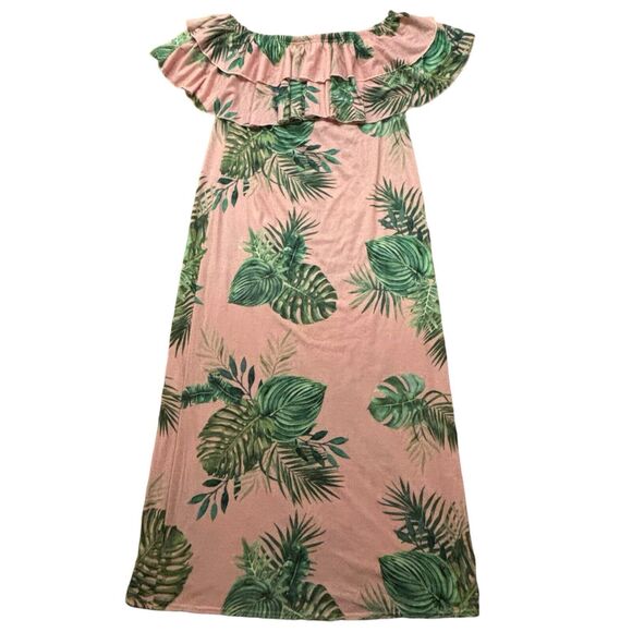 Boohoo Plus Imogen Palm Print Ruffle Tiered Maxi Dress Off The Shoulder Size 20 - Picture 2 of 10